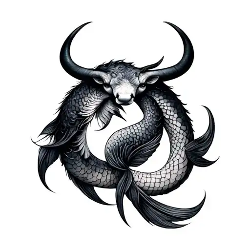 Pisces, cancer and Taurus zodiac sign intertwined tattoo design idea