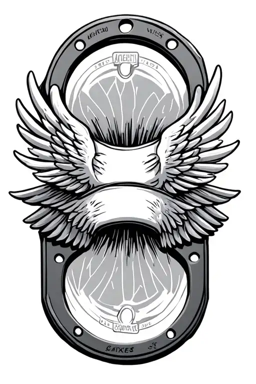weight plate black and white with wings tattoo design idea