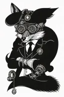 STEAMPUNK FOX WITH GOGGLES TATTOO SOLID BLACK WORK LINE WORK SIMPLE LINES WITH SMALL AMOUNT OF SHADING tattoo design idea