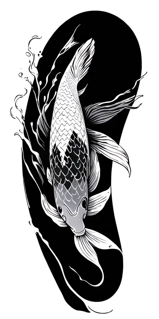 tribal sleeve Philippine koi fish swimming tattoo design idea