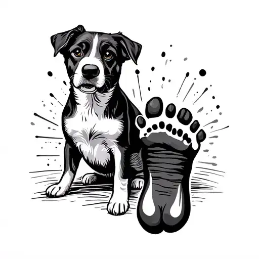 dalamatian dog breed and baby foot print tattoo design idea