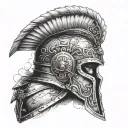 roman gladiator helmet surrounded, survived brain tumor surgery tattoo design idea