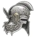 roman gladiator helmet surrounded, survived brain tumor surgery tattoo design idea