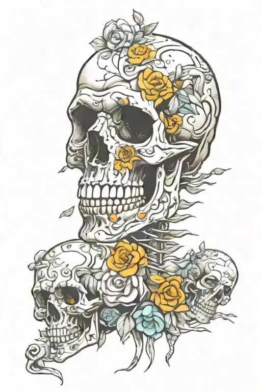 skull and family tattoo design idea