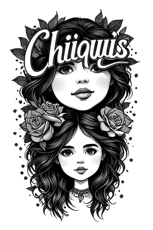 "Chiquis " father and daughter outline tattoo tattoo design idea