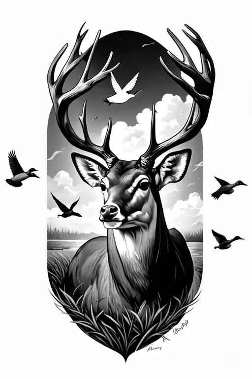 whitetail deer with flying ducks flying from sopranos tattoo design idea