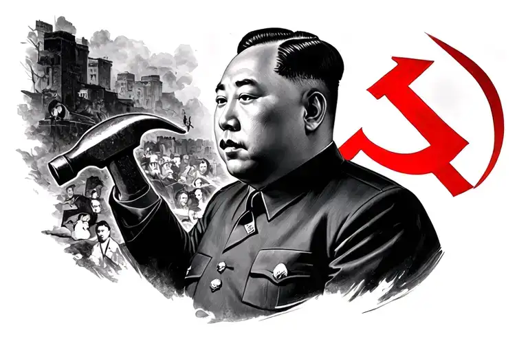 mao zedong in front of hammer and sickle tattoo design idea