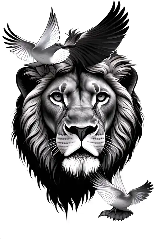 Lion And Dove realistic tattoo design idea