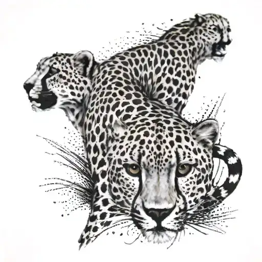 A realistic cheetah print sleeve with hidden gun motifs tattoo design idea