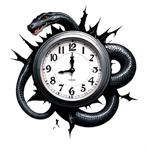 black mamba with broken clock surrounded tattoo design idea