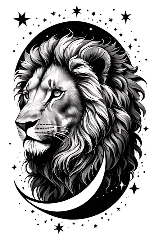 stars moon adn leo sing tattoo design idea