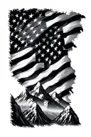 distressed american flag with mountains tattoo design idea
