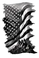 distressed american flag with mountains tattoo design idea