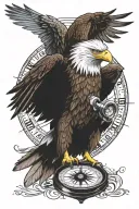 aggressive eagle flying head on holding a compass rose  tattoo design idea