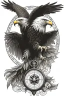 aggressive eagle flying head on holding a compass rose  tattoo design idea