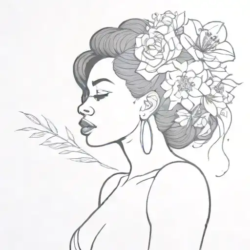Black Woman, power, flowers, strenght, self love, beeing enough tattoo design idea