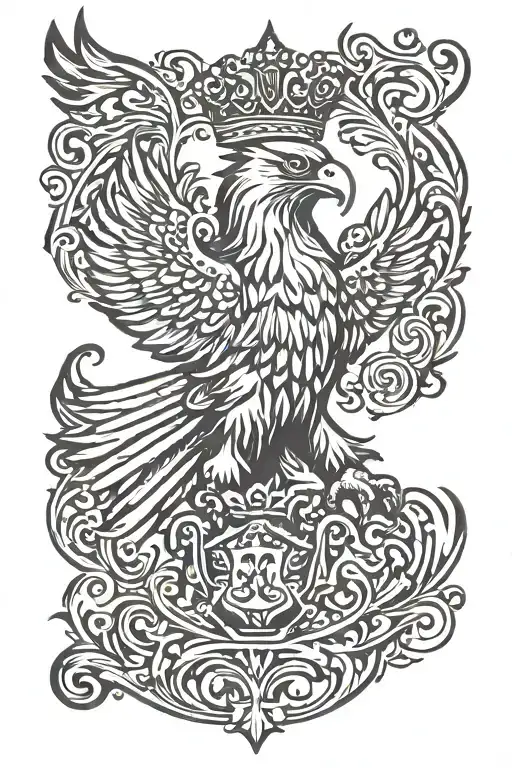 eagle royal flourish wearing crown tattoo design idea