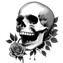 women dead skull with dead rose in mouth crying tattoo design idea