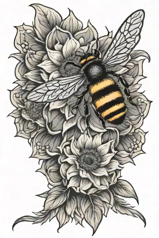 honey comb bee with sunflower tattoo design idea