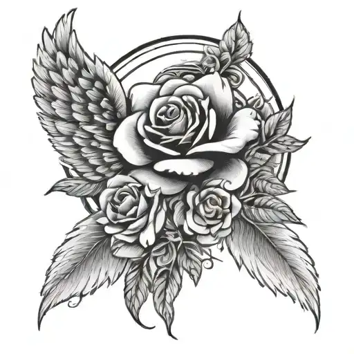with angel wings rose and paw print surrounded  tattoo design idea