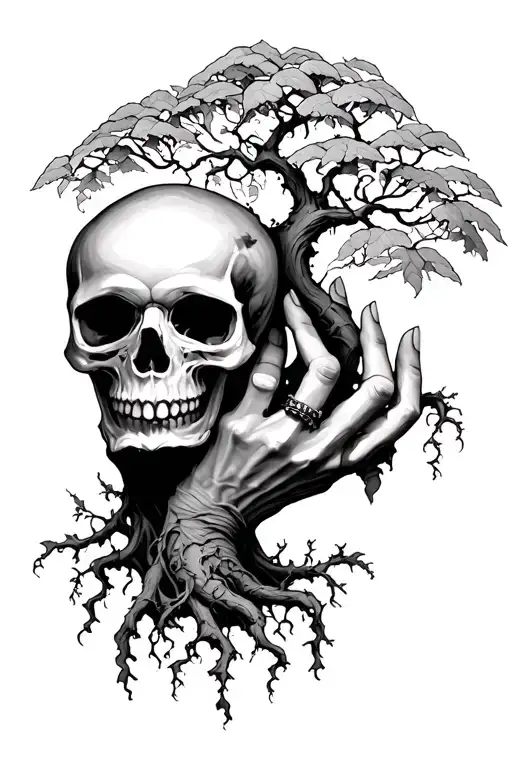 skull hand tattoo connecting into a poison tree growing tattoo design idea