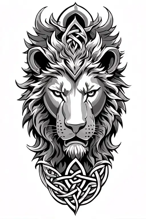 lion on armor tattoo design featuring Celtic trinity knot  tattoo design idea