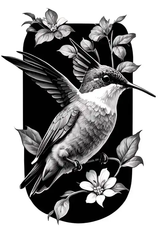 Cataleya hummingbird feeding tattoo design idea