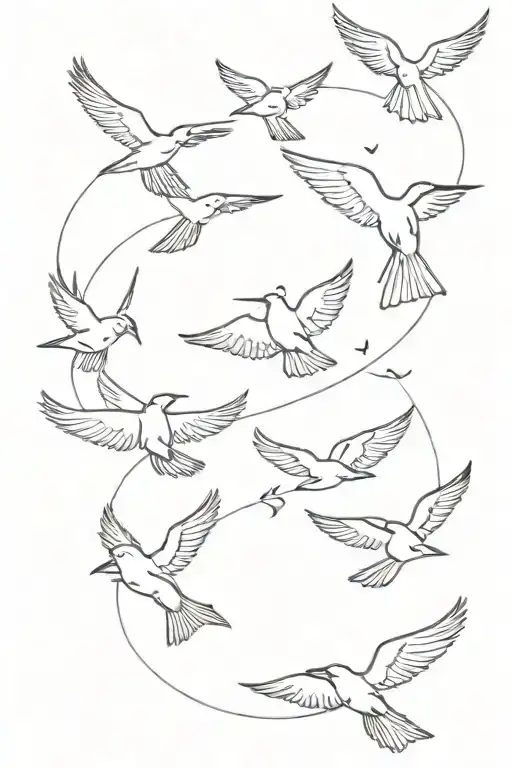 lettering and birds flying together tattoo design idea