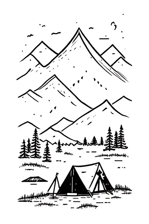 camping scene immersed in vibrant tattoo design idea