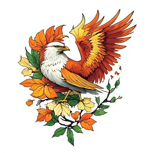 phoenix, dogwood, reese's peanut butter cup morphing tattoo design idea