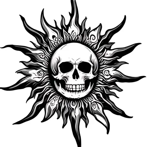 tribal sun with a skull in the center tattoo design idea