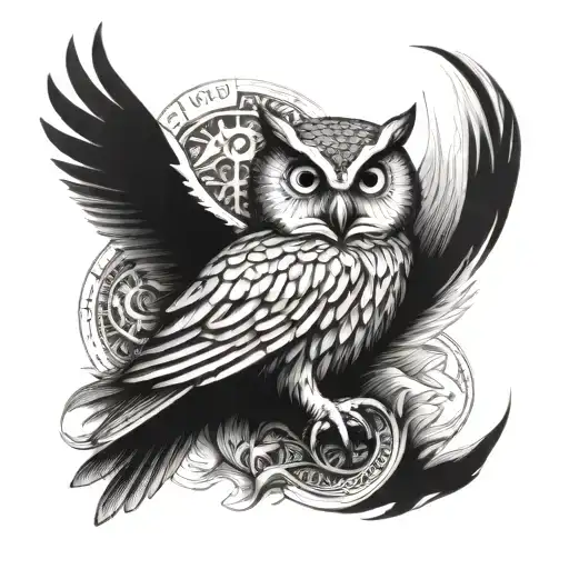 tattoo that symbolizes wisdom and hidden knowledge, featuring an owl as the central element with hermetic  tattoo design idea