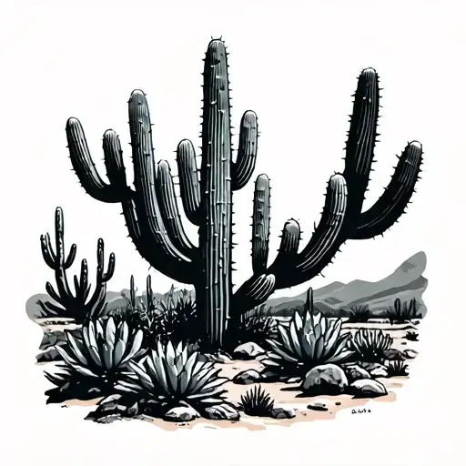 arizona landscape filled with cacti tattoo design idea