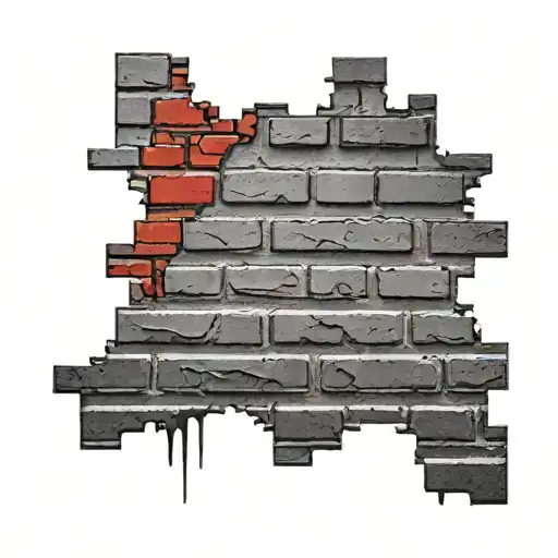 Brick wall with a Red W busting out the wall tattoo design idea