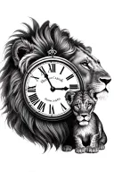 lion and cub and clock face tattoo design idea