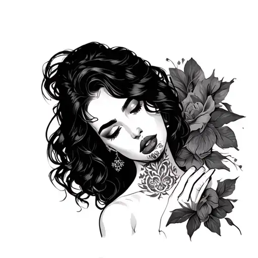 woman holding throat tattoo tattoo design idea