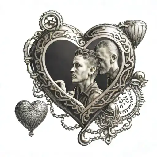 Intricate dotwork tattoo of a heart-shaped locket with a photo of you and your military boyfriend inside tattoo design idea