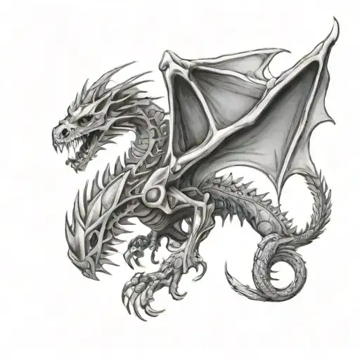 skeletal dragon flying tattoo design idea
