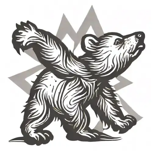 silhouette bear cub reaching up towards a star tattoo design idea