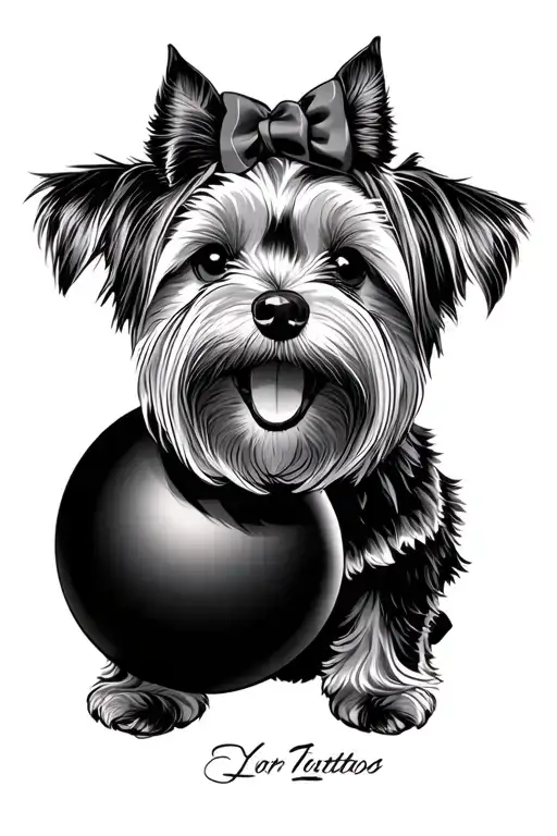 Dog clown with a ball of breed Yorkshire Terrier tattoo design idea