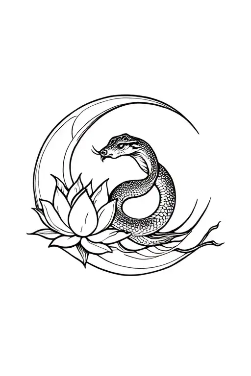 Snake, Moon and Lotus Flower tattoo design idea