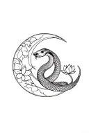 Snake, Moon and Lotus Flower tattoo design idea