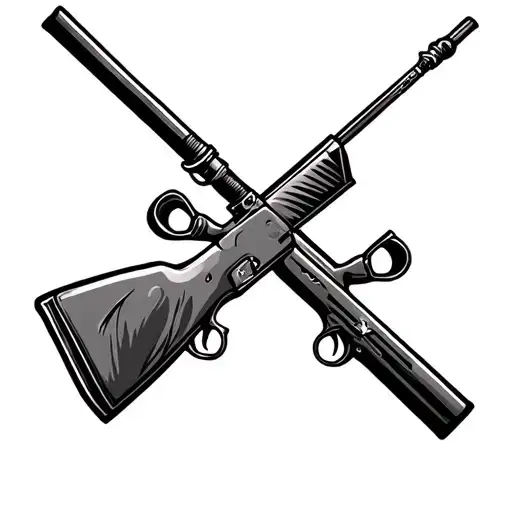 hunting rifle and fishing pole crossed tattoo design idea