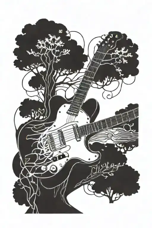 telecaster guitar and tree and vacuum tube tattoo design idea