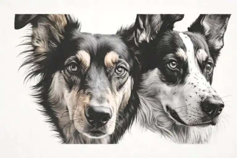 2 dogs face tattoo design idea