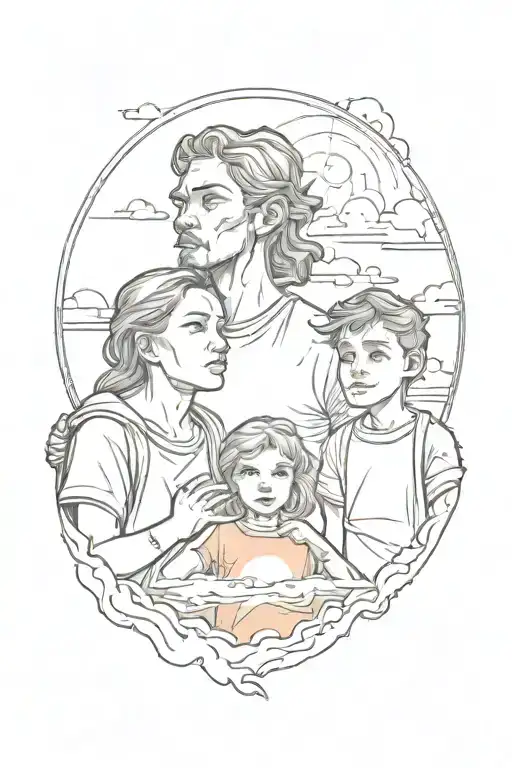 God watching brother and sister playing in the sunset tattoo design idea