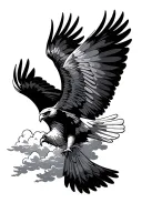 hawk flying wings spread with clouds tattoo design idea
