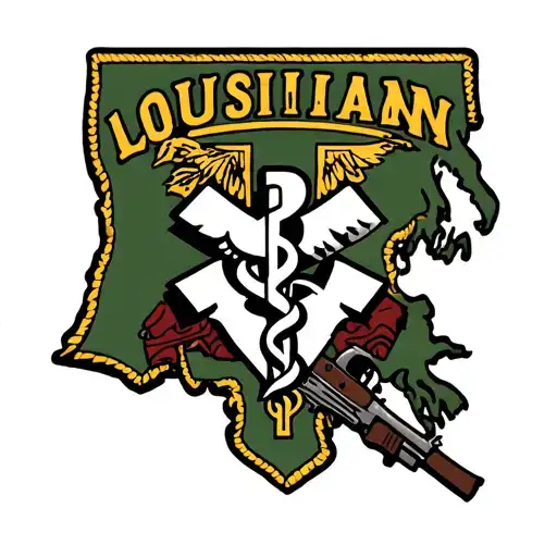 6”x6” Louisiana themed tattoo on outside of lower left leg. Add 1st infantry division patch, army medicine patch, and 1s tattoo design idea