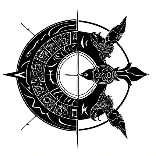 three zodiac signs taurus, sagitarius and scorpio in one line  tattoo design idea