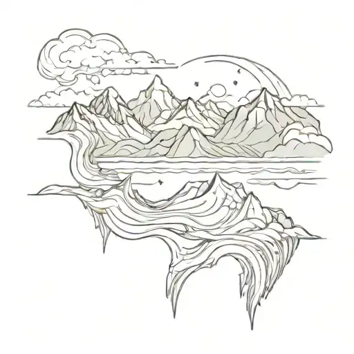 overcome ocean and mountains tattoo design idea
